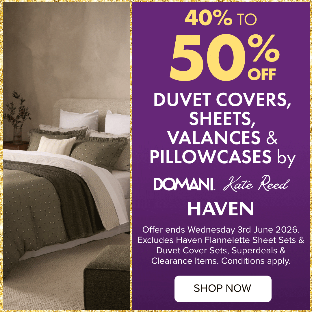 40-50% OFF Duvet Covers, Sheets, Valances & Pillowcases by Domani, Kate Reed, Haven, Linen House & Mondo