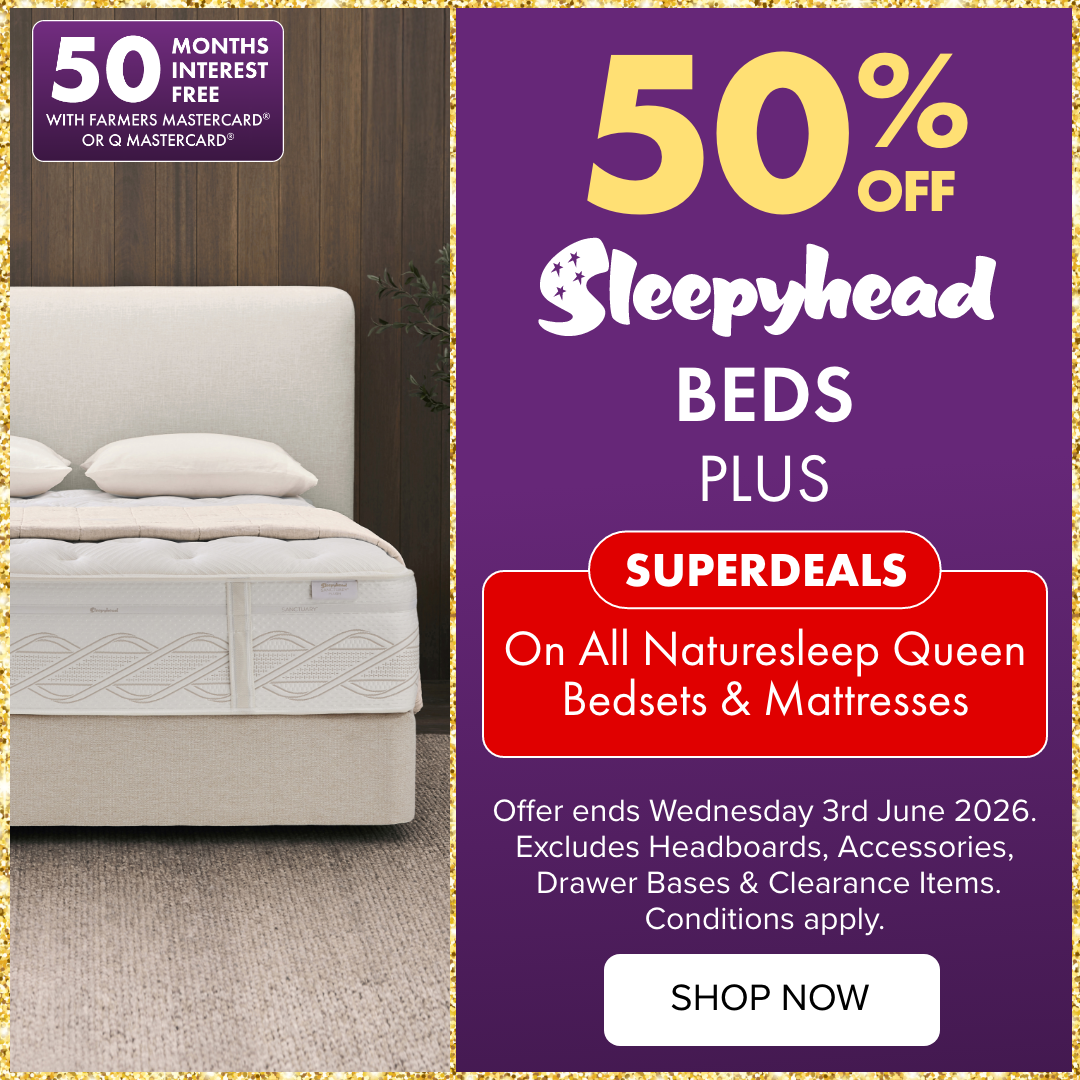 50% OFF Sleepyhead Beds PLUS SUPERDEALS On All Naturesleep Queen Bedsets & Mattresses