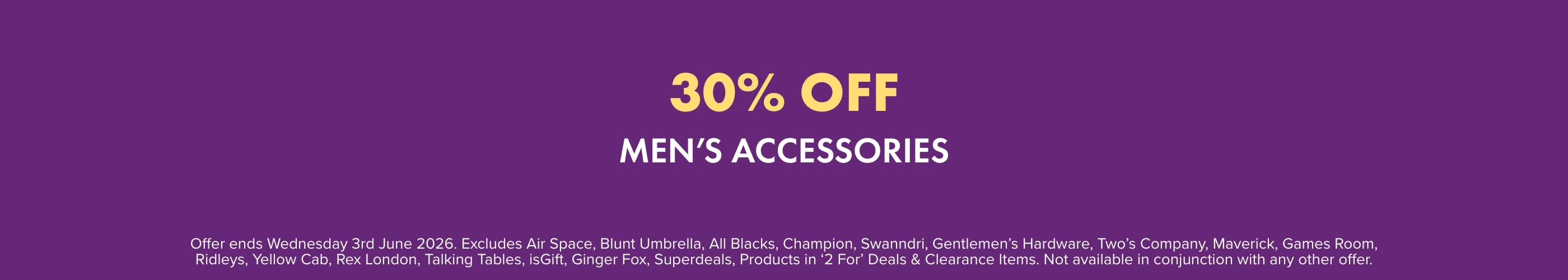 30% OFF Men's Accessories