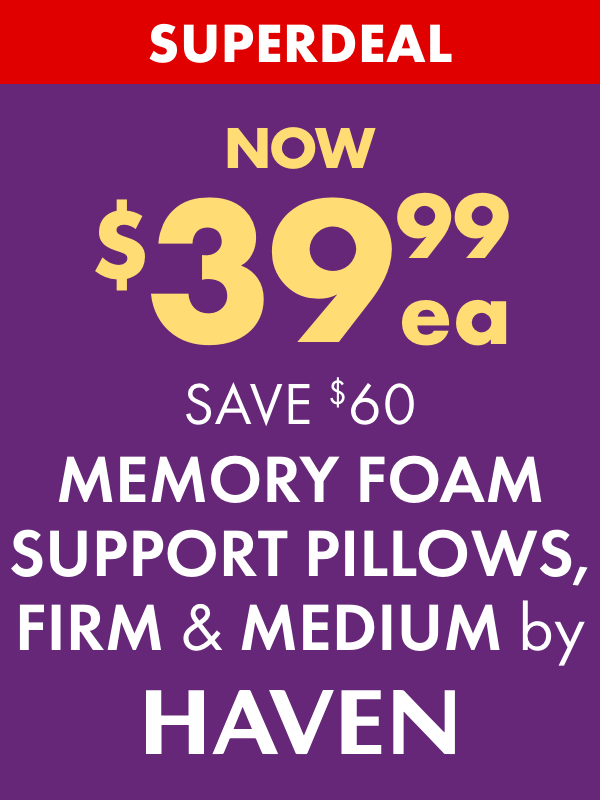 SUPERDEAL NOW $39.99ea SAVE $60 Memory Foam Support Pillows, Firm & Medium by Haven