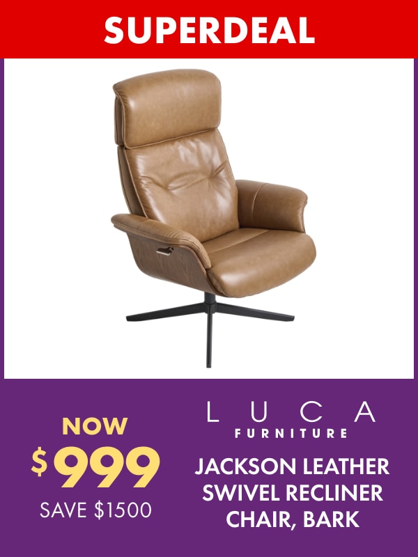 SUPERDEAL NOW $999 SAVE $1500 LUCA Furniture Jackson Leather Swivel Recliner Chair, Bark