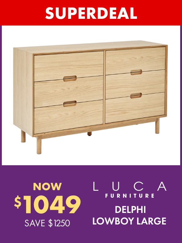 SUPERDEAL NOW $1049 SAVE $1250 LUCA Furniture Delphi Lowboy Large