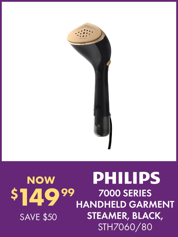 NOW $149.99 SAVE $50 Philips 7000 Series Handheld Garment Steamer, Black, STH7060/80