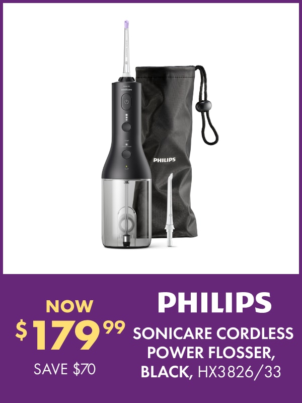 NOW $179.99 SAVE $70 Philips Sonicare Cordless Power Flosser, Black, HX3826/33