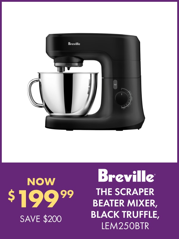 NOW $199.99 SAVE $200 Breville The Scraper Beater Mixer, Black Truffle, LEM250BTR