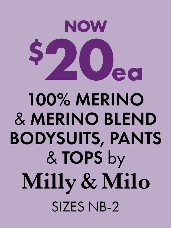 NOW $20ea 100% Merino & Merino Blend Bodysuits, Pants & Tops by Milly & Milo Sizes NB-2