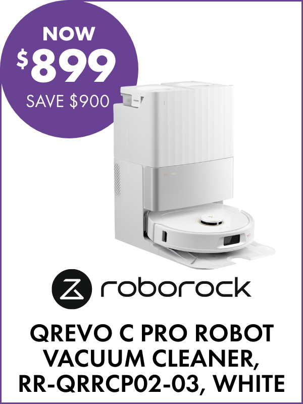 NOW $899 SAVE $900 Roborock Qrevo C Pro Robot Vacuum Cleaner, RR-QRRCP02-03, White