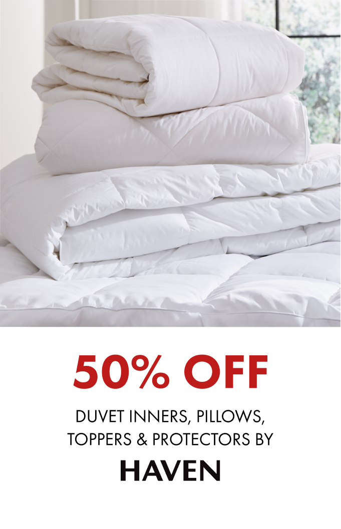 50% Off Duvet Inners, Pillows, Toppers & Protectors by Haven