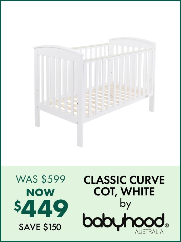 Classic Curve Cot, White by Babyhood - NOW $449, WAS $599 - Save $150