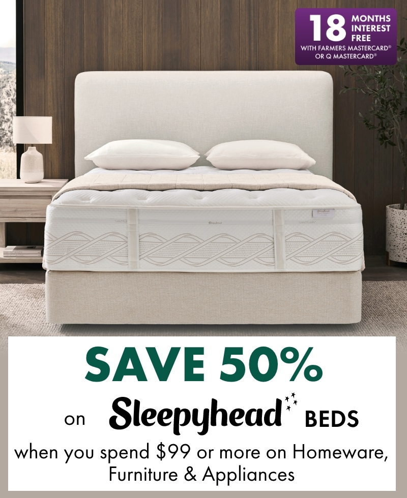 18 MIFC Banner SAVE 50% on Sleepyhead Beds when you spend $99 or more on Homeware, Furniture & Appliances
