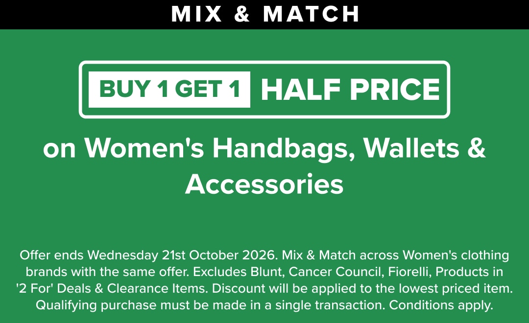 Buy 1 Get 1 Half Price on Women's Handbags, Wallets & Accessories