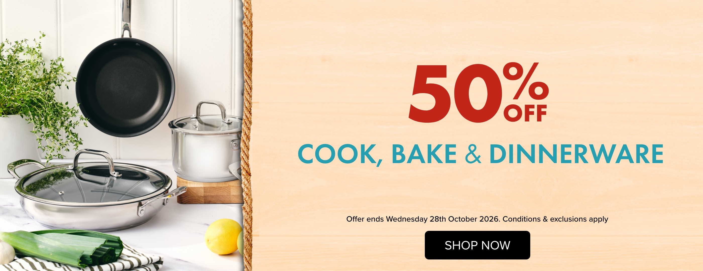50% OFF Cook, bake & Dinnerware