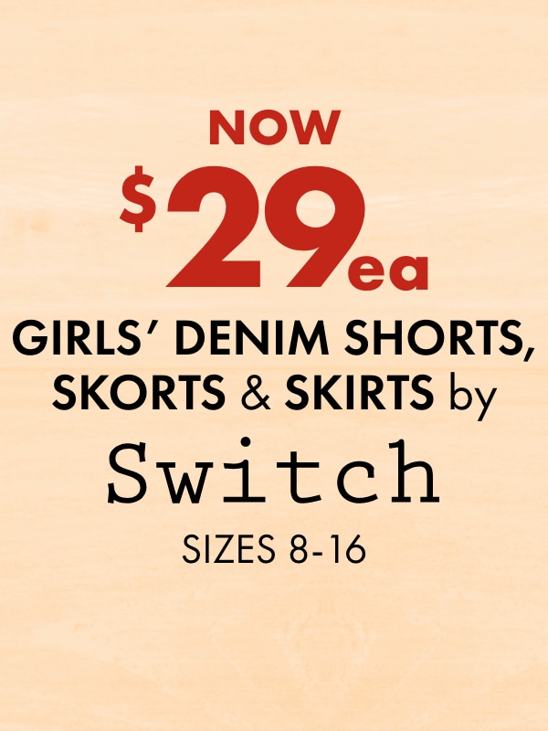 Now $29 ea - Girls' Denim Shorts, Skorts & Skirts by Switch, Sizes 8-16
