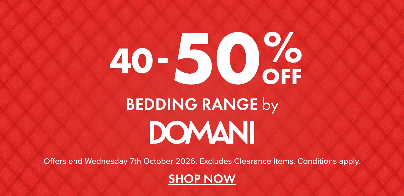 40–50% off the bedding range by Domani