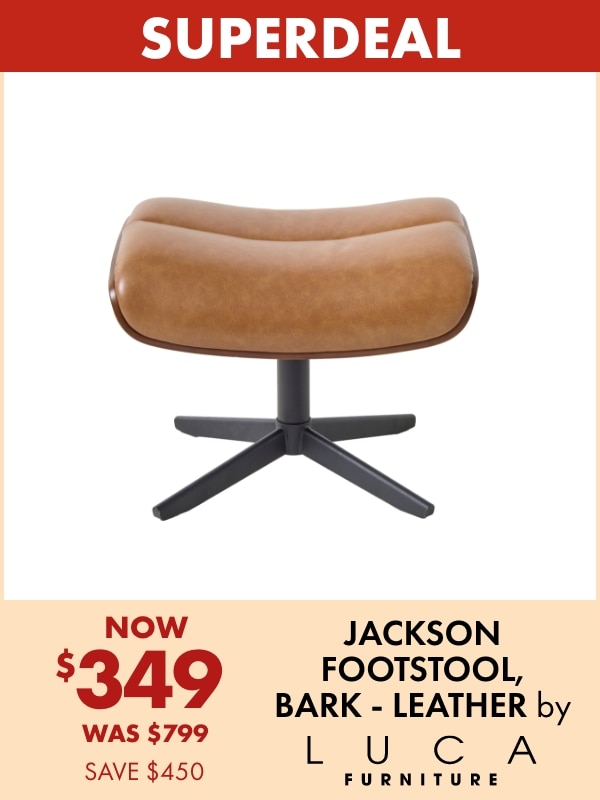 NOW $349 Jackson Footstool, Bark - Leather by LUCA Furniture
