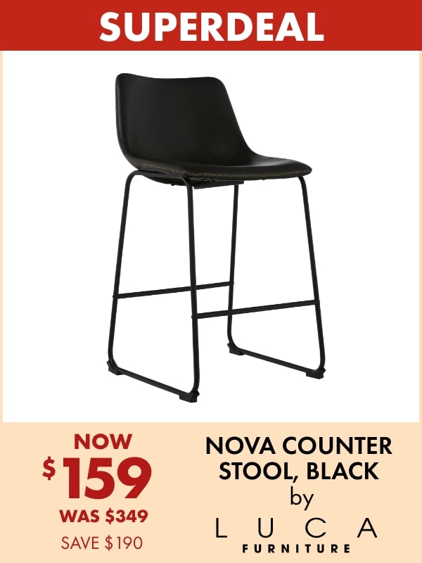 NOW $159 Nova Counter Stool, Black by LUCA Furniture