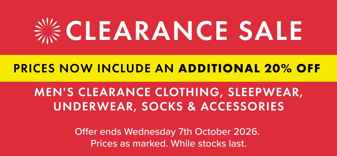 Additional 20% OFF Men's Clearance Clothing, Sleepwear, Underwear, Socks & Accessories