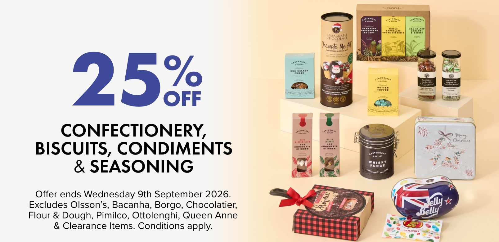 25% OFF Confectionery, Biscuits, Condiments & Seasoning