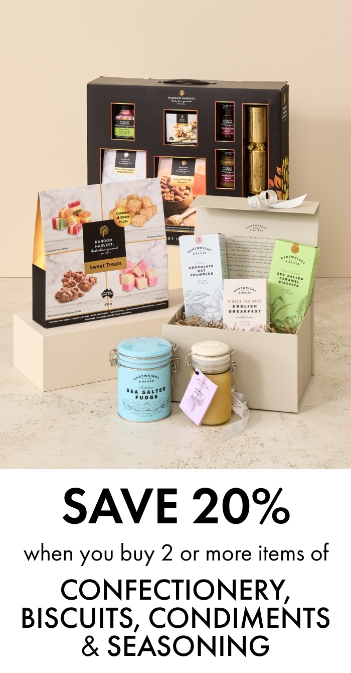 Save 20% when you buy 2 or more items of Confectionery, Biscuits, Condiments & Seasoning.