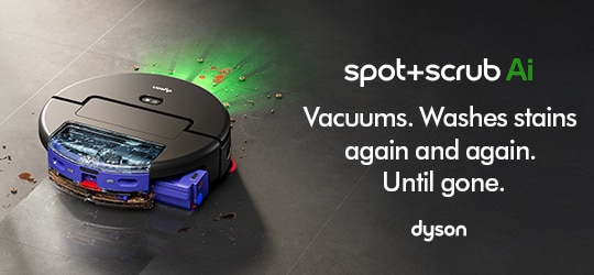 Spot+Scrub Ai Vacuums. Washes stains again and again. Until gone.