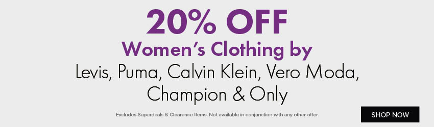 20% OFF Women's Clothing by Levis, Puma, Calvin Klein, Vero Moda & Only