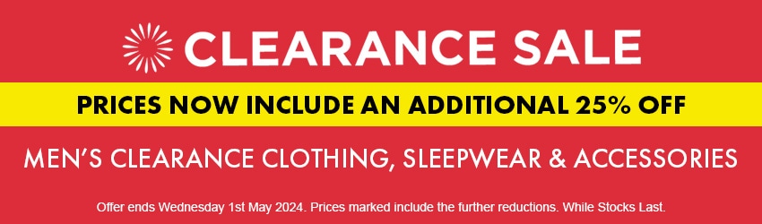 Men's Clearance Sale Take a Further 25% OFF 11 April - 1 May