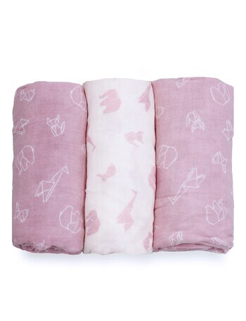 Bubba Blue Bamboo 3 Pack Muslin Wraps, Origami Berry product photo
