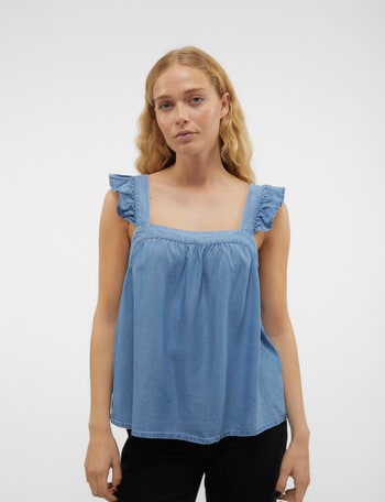 Vero Moda Harper Sleeveless Frill Short Top, Medium Blue product photo