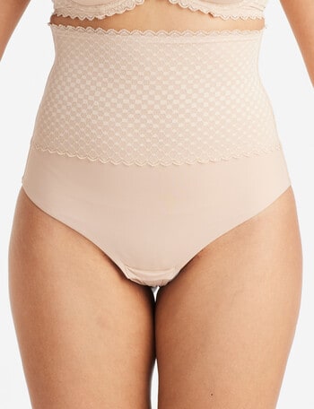 Nancy Ganz Revive Lace High Waist Thong, Taupe product photo