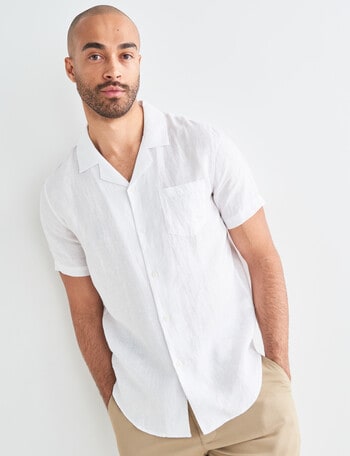 Gasoline Linen Cuban Resort Shirt, White product photo