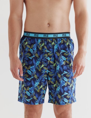 Mazzoni Tropical Leaf Printed Knit Short, Blue & Yellow product photo