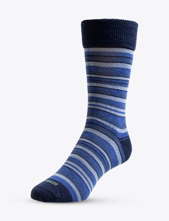 NZ Sock Co. Wellbeing Merino Blend Dress Sock, 2-Pack, Blue Stripe & Navy product photo