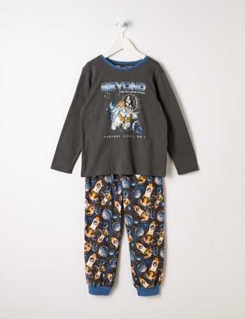 Sleep Mode Space Pup Knit Flannel PJ Set, Charcoal, 2-8 product photo