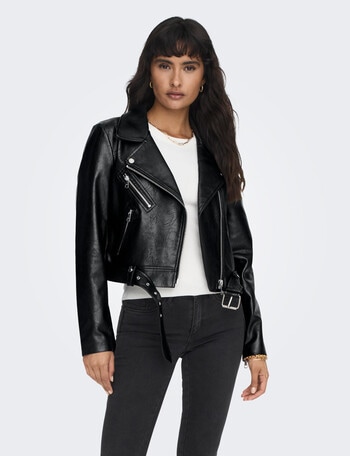 ONLY Newvera Faux Leather Biker Jacket, Black product photo