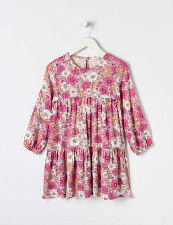 Mac & Ellie Floral Long Sleeve Tiered Dress, Pink product photo