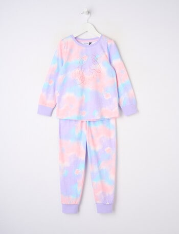 Sleep Mode Galaxy Unicorn Knit Long Pyjama Set, 2-8, Purple product photo