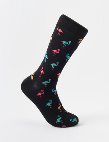 Mazzoni Rainbow Flamingo Viscose Bamboo-Blend Dress Sock, Black product photo