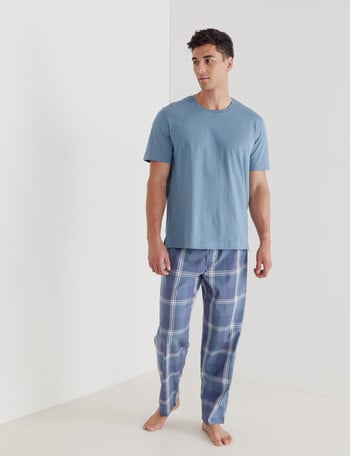 Mazzoni Short Sleeve Tee & Check Pant PJ Set, Blue product photo