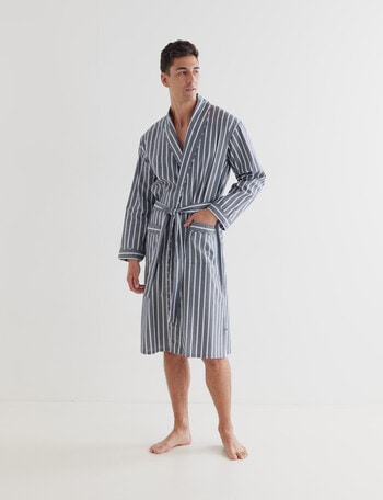 Mazzoni Woven Cotton Striped Robe, Grey & White product photo