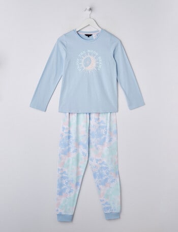 Sleep Squad Moon Beams Knit Long PJ Set, Blue, 8-16 product photo
