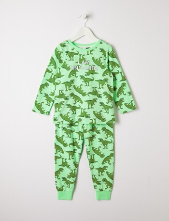 Sleep Mode I Am DinoMite Knit Long Pyjama Set, Bright Lime product photo