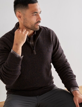 Kauri Trail Dylan Quarter Zip Sweater, Brown Marle product photo