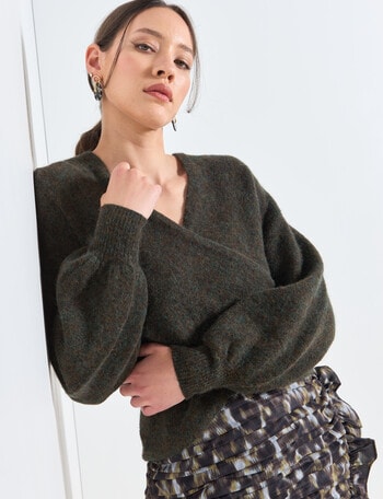 State of play Alpaca Wool Blend Wrap Sweater, Olive product photo