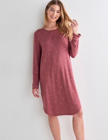Zest Sleep Long Sleeve Soft Touch Nightie, Rosewood Leaf product photo