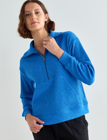 Zest Supersoft Zip Collar Rib Top, Olympic Blue product photo