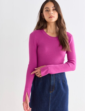 Mineral Amy Cotton Cashmere Rib Top, Magenta product photo