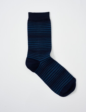 Columbine Merino Stripe Crew Socks, Navy Denim, 4-11 product photo