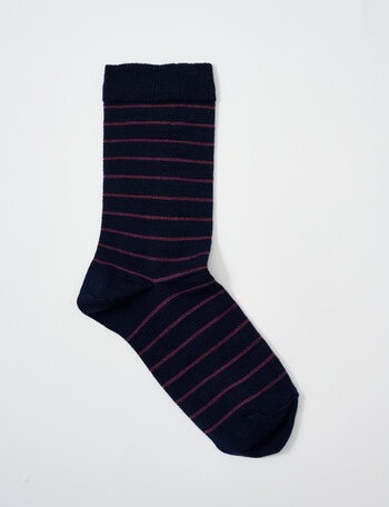 Columbine Merino Stripe Comfort Crew Socks, Navy, 4-11 product photo