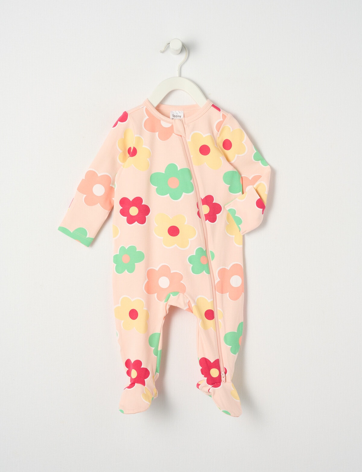 Teeny Weeny Sleep Bright Flower Stretch Cotton Sleepsuit, Peach