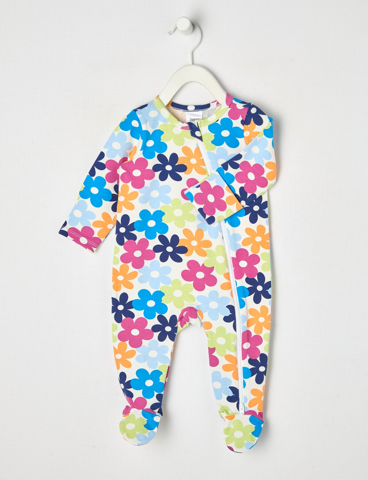 Teeny Weeny Sleep Flowers Stretch Cotton Sleepsuit, Blue